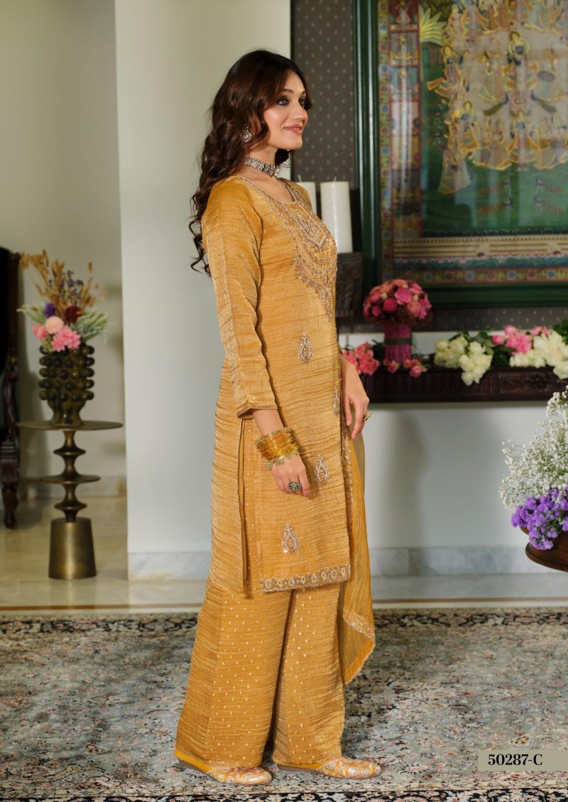 D 50287 C By Zaveri Crush Tissue Readymade Suits